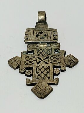 Antique Handmade Ethiopian Coptic Cross Pendant 1.75” x 3” (#9)